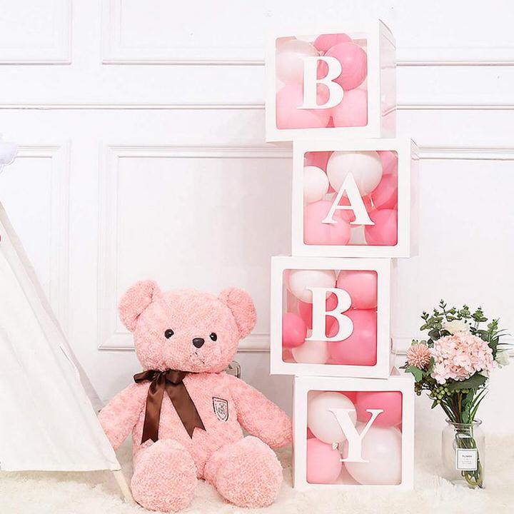 baby shower pink baby blocks and teddy bear