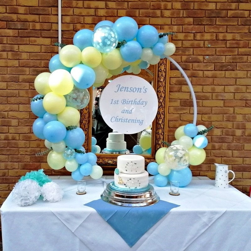Yellow and blue balloon hoop