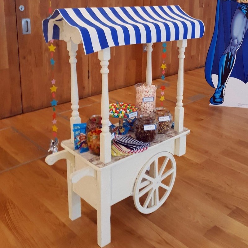 Blue & white Mini Candy Cart with sweets