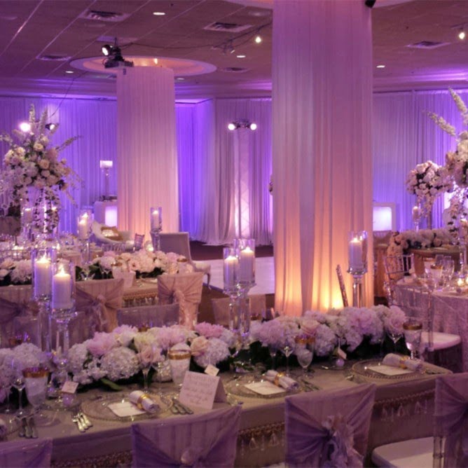 purple lit wedding function room