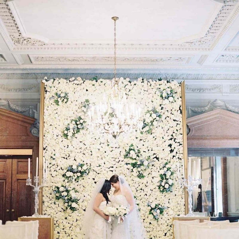 white wedding flower wall