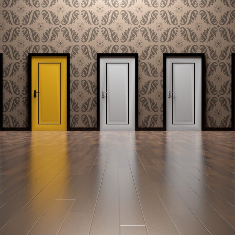postpone-2 1 yellow door and 2 white doors
